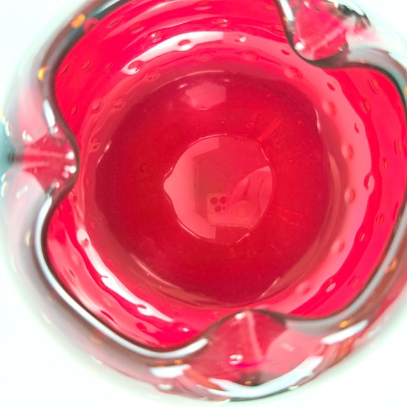 Vintage MCM Ruby Red Ashtray Glass Ashtray Controlled Bubble Freeform Hand Blown - Picture 5 of 12